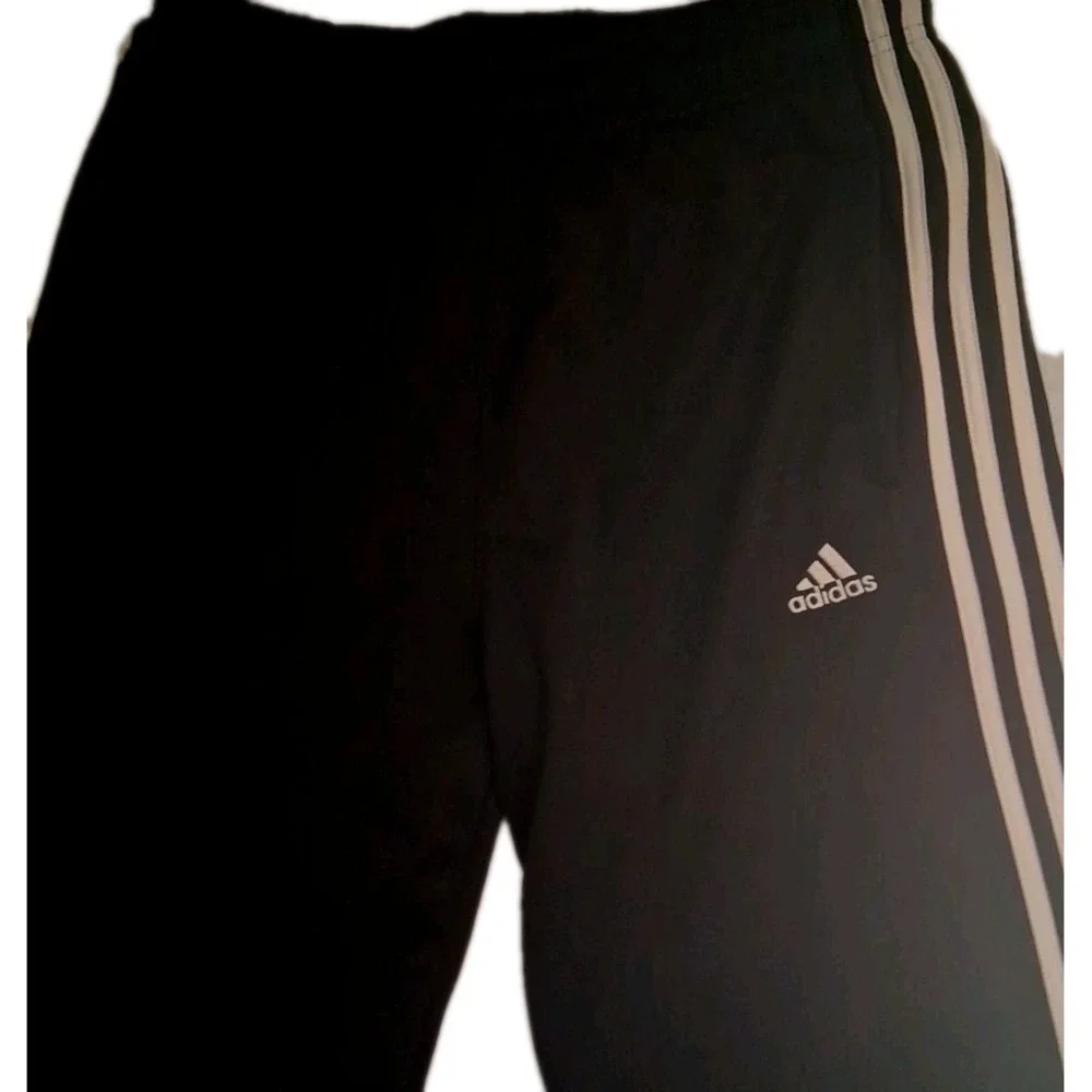 Adidas Men's Size‎ M Tricot Track Pants Black Three White Striped